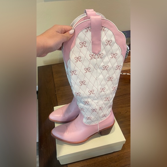 Pasuot Wide-Calf Cowboy Pink Western Boots - Picture 2 of 6